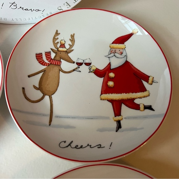 Christmas Follies Set Of 4 Ceramic Canapé Holiday Party Appetizer Serving Plates - Picture 6 of 11